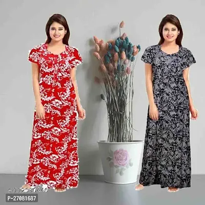 Elegant Cotton Printed Nighty For Women Pack Of 2-thumb0