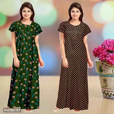 Elegant Cotton Printed Nighty For Women Pack Of 2-thumb0