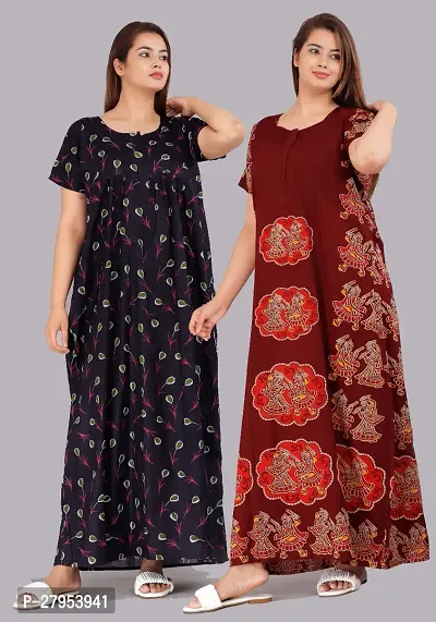 Elegant Cotton Printed Nighties For Women Pack Of 2