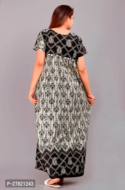 Stylish Black Cotton Printed Nighty For Women-thumb2