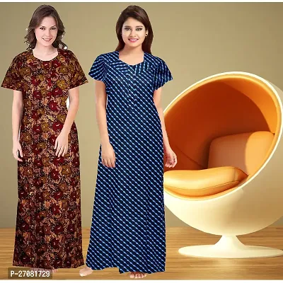 Elegant Cotton Printed Nighty For Women Pack Of 2-thumb0