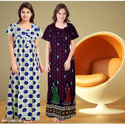 Elegant Cotton Printed Nighty For Women Pack Of 2-thumb0