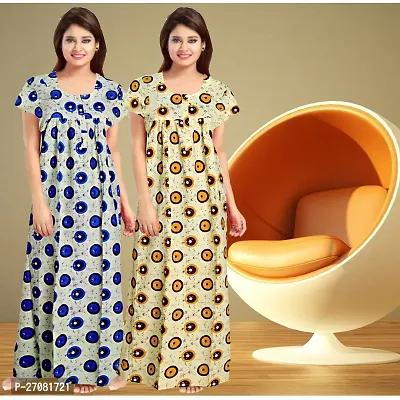 Elegant Cotton Printed Nighty For Women Pack Of 2-thumb0