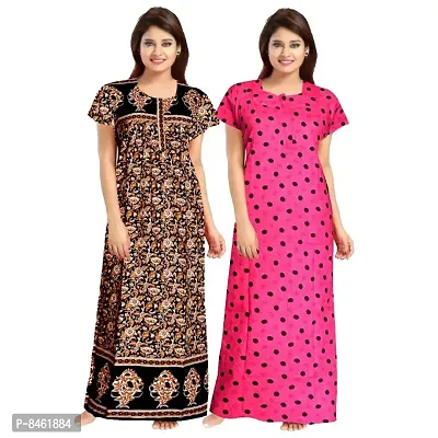 Stylish Fancy Cotton Printed Nighty Combo For Women Pack Of 2-thumb0