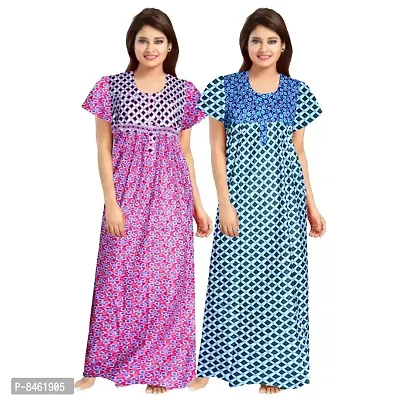 Stylish Fancy Cotton Printed Nighty Combo For Women Pack Of 2-thumb0