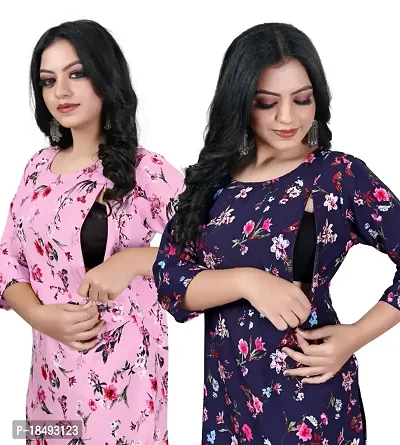 Classic Crepe Printed Maternity Kurtis for Women, Pack of 2