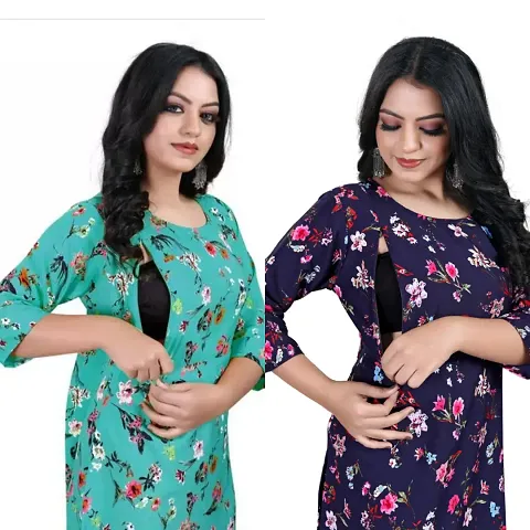 Classic Crepe Maternity Kurtis for Women, Pack of 2