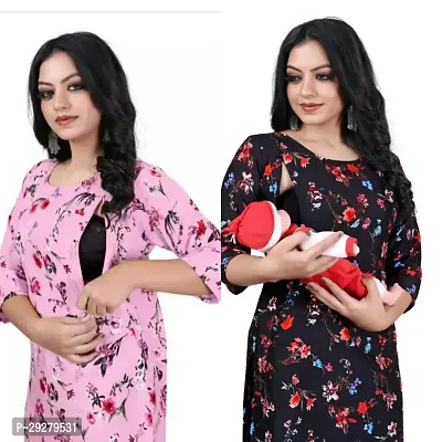 Trendy American Crepe Printed Feeding Kurti - Pack of 2-thumb0