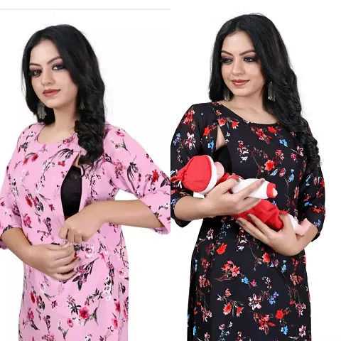 Classic Crepe Printed Maternity Kurtis Pack of 2