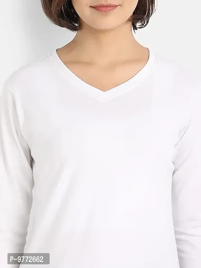 Nefies Women's V-Neck Full Sleeve T-Shirt (Small, White)-thumb4