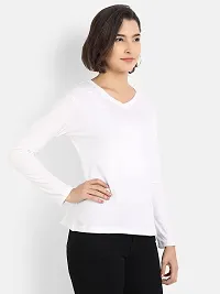 Nefies Women's V-Neck Full Sleeve T-Shirt (Small, White)-thumb2