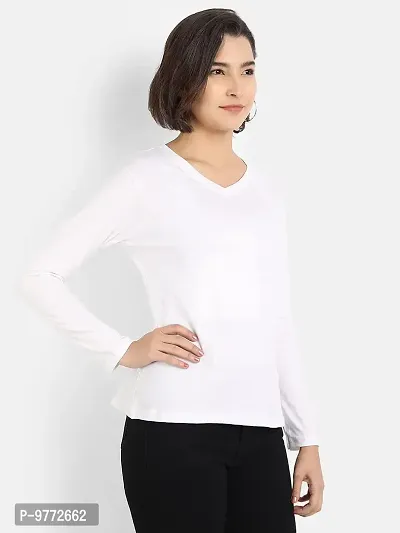 Nefies Women's V-Neck Full Sleeve T-Shirt (Small, White)-thumb3