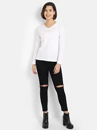 Nefies Women's V-Neck Full Sleeve T-Shirt (Small, White)-thumb4
