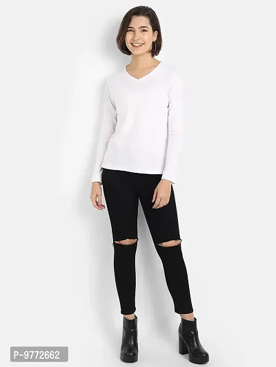Nefies Women's V-Neck Full Sleeve T-Shirt (Small, White)-thumb5