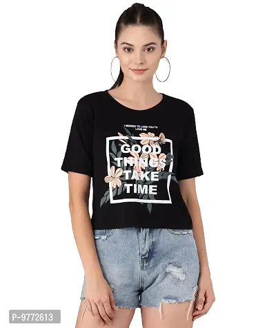 Nefies Women's Cotton Regular Fit Printed T-Shirt (X-Large, Black)-thumb0