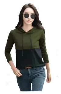 Nefies Women's Cotton Hooded Neck Hoodie (Olive, Medium)-thumb2