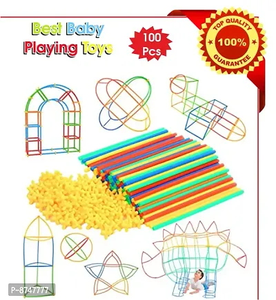 Straw Puzzles Straw Blocks 100+ Pipette Stitching jsk Assembly Straws Building Blocks Creative Toy for Kids Plastic Brick Set - 100 (50 Straw + 50 Connector)-thumb0