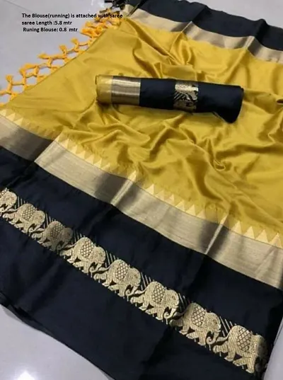 Cotton Silk Haathi Jacquard Border Sarees with Dual Blouse piece
