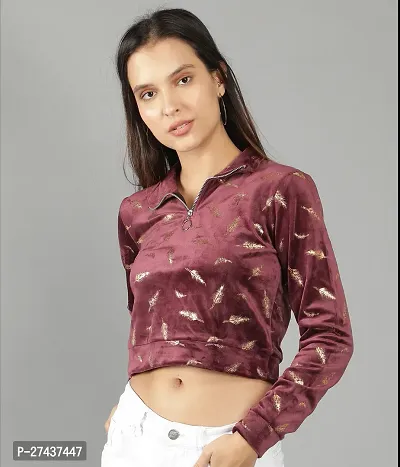 Stylish Maroon Cotton Printed Top For Women