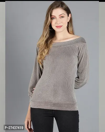 Stylish Grey Velvet Printed Top For Women-thumb0