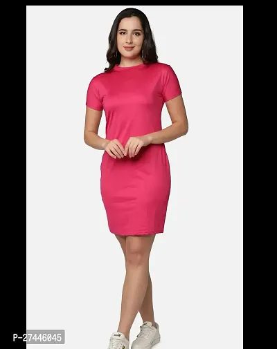 Stylish Pink Polycotton Solid Dress For Women-thumb0