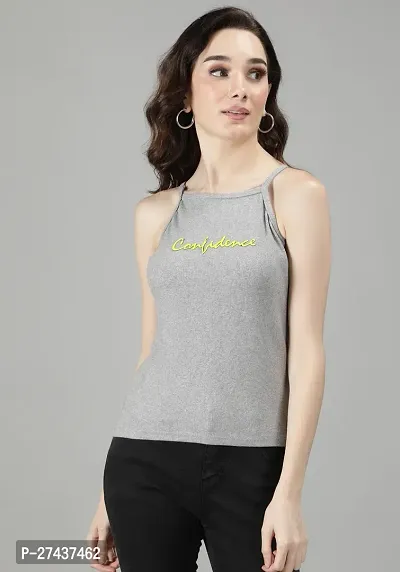 Stylish Grey Polyester Printed Top For Women