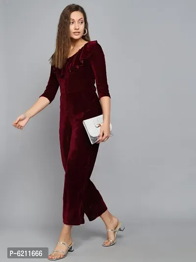 Trendy Velvet Jumpsuit with front frill-thumb0