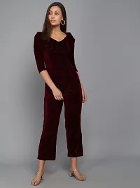 Trendy Velvet Jumpsuit with front frill-thumb1