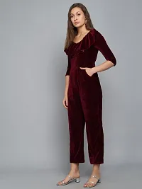 Trendy Velvet Jumpsuit with front frill-thumb2