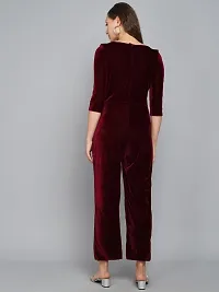 Trendy Velvet Jumpsuit with front frill-thumb4