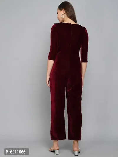Trendy Velvet Jumpsuit with front frill-thumb5