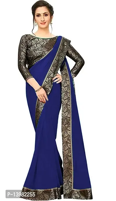 Khodiyar Enterprise Women's Pure Silk Saree With Unstitched Blouse Piece (Navy Blue) - PRIYASAREE_01