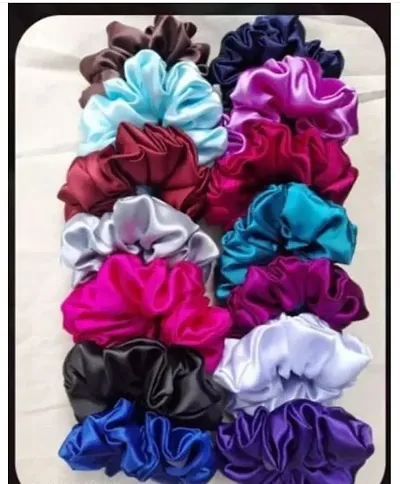 (Pack of 12) Pure Silk Scrunchies Hair Tie Elastic Large Hair Bands Set Hair Band (Multicolor)