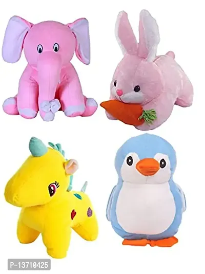 DEALS INDIA Special Combo Of 4 Super Soft Pink Sitting Elephant, Pink Rabbit, Yellow Unicorn, Blue Penguin Soft Stuffed For Kids/ Gifts Birthday And For Special Occasion 25Cm (Multicolour)-thumb0
