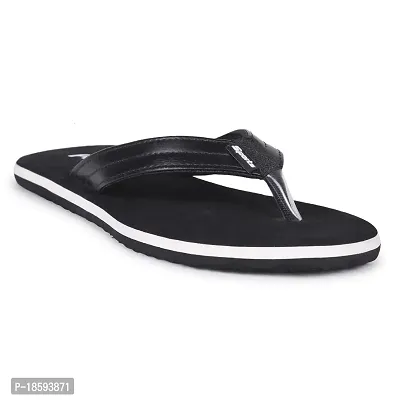 FLY Delta Men's Black  White Rexine Slip On Fabrication Slipper