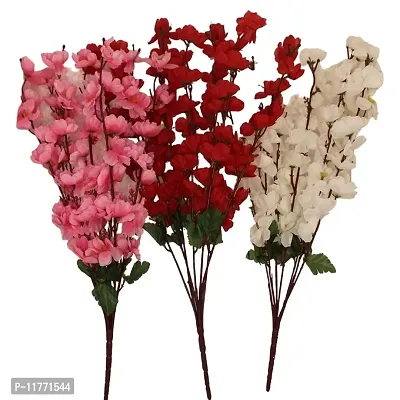 TFH Artificial Cherry Blossom Bunch for Home Balcony Garden Decoration Pack of-3 (Multi)-thumb0