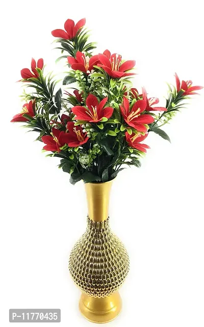 TFH Artificial Velvet Lily Flower for Home Balcony Garden Decoration 18 Head (Red)