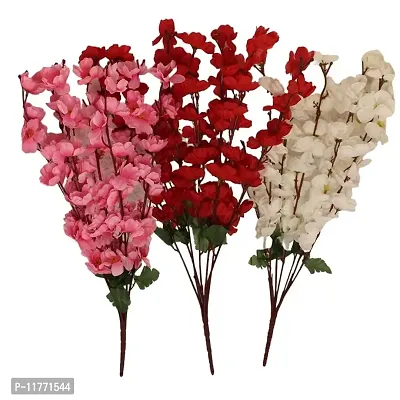 TFH Artificial Cherry Blossom Bunch for Home Balcony Garden Decoration Pack of-3 (Multi)-thumb4