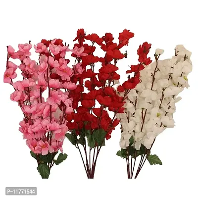 TFH Artificial Cherry Blossom Bunch for Home Balcony Garden Decoration Pack of-3 (Multi)-thumb3