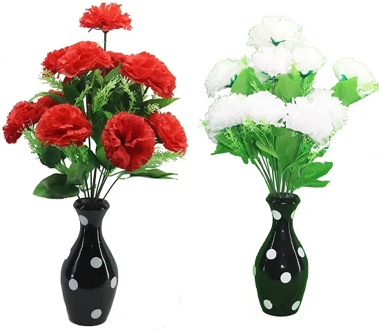 TFH Artificial Carnation Flower Bunch for Home Balcony Garden Decoration 12 Head Each Bunch Pack of 2 (Pot is Not Included)
