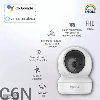 Made in India | WiFi Indoor Home Security/Baby Monitor Camera|2 Way Talk | 360&deg; Pan/Tilt | Night Vision | MicroSD Card Slot Upto 256GB |Works with Alexa  Google|C6N, White-thumb3