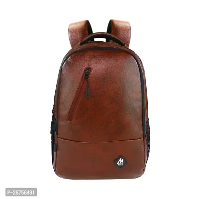 Mike Bags Faux Leather Laptop Backpack - Brown-thumb0