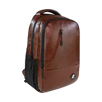 Mike Bags Faux Leather Laptop Backpack - Brown-thumb2