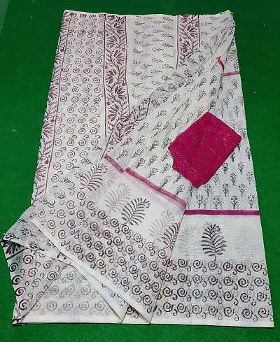 New In Cotton Saree with Blouse piece 