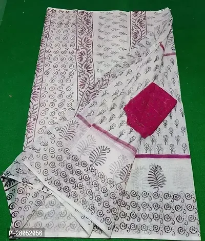 Classic  Cotton Blend Printed Saree with Blouse piece-thumb0