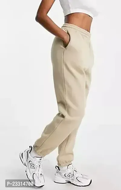 Elegant Beige Terry Lycra Solid Joggers For Women-thumb0