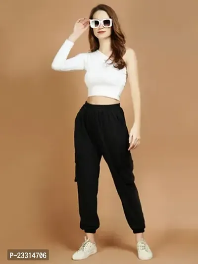 Elegant Black Terry Lycra Solid Joggers For Women