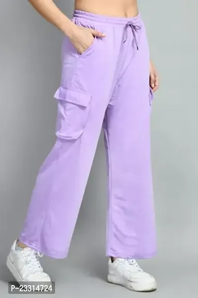 Elegant Purple Terry Lycra Solid Trousers For Women