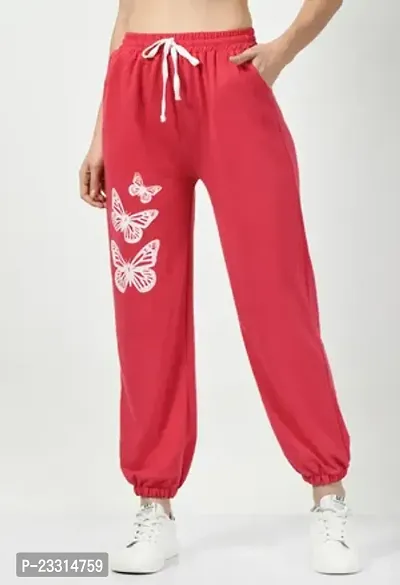 Elegant Pink Terry Lycra Printed Joggers For Women