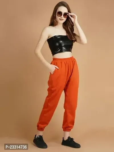 Elegant Red Terry Lycra Solid Joggers For Women-thumb0